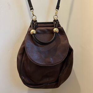 2 Effe Italian Elegant Brown Leather Shoulder Bag with Gold Details